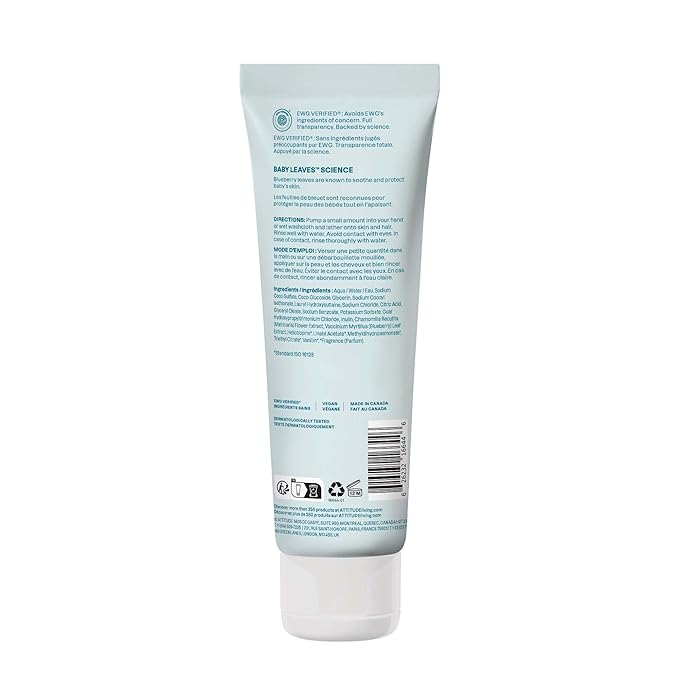 ATTITUDE 2-in-1 Shampoo and Body Wash for Baby, EWG Verified, Dermatologically Tested, Vegan, Good Night, 8 Fl Oz-CubbioJoy