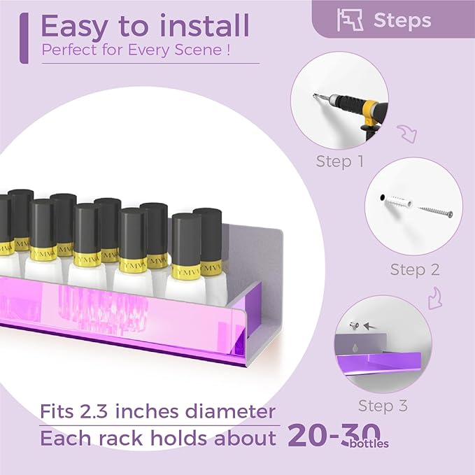 4 Pack 15 Inch Purple Reflective Acrylic Shelves, Purple Floating Shelves, Modern Sunglasses Essential Oil Picture Ledge Display Toy Storage Shelf-CubbioJoy