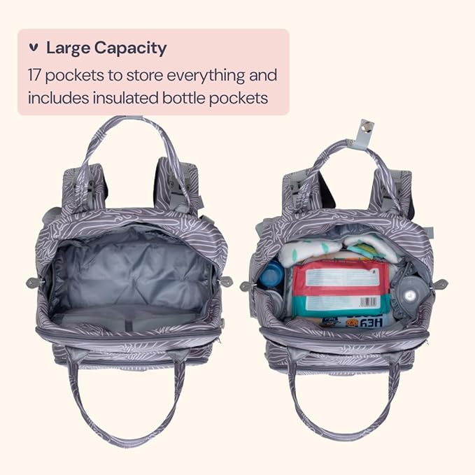 BabbleRoo Diaper Bag Backpack - Baby Essentials, Travel Essentials Baby Bag with Changing Pad, Stroller Straps & Pacifier Case - Unisex, Gray Swirls-CubbioJoy