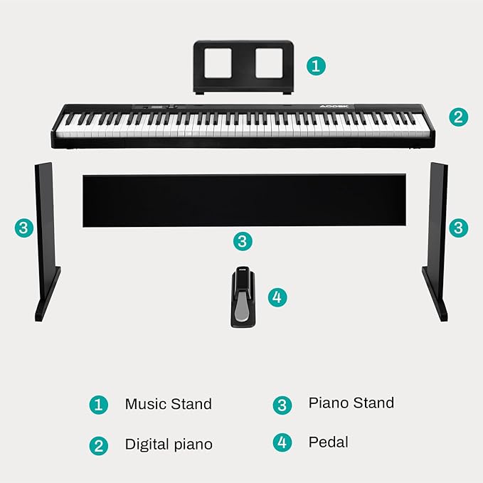 Aodsk 88 Key keyboard piano, Portable Digital Piano with Wooden stand Set for Beginners,128 Tone,128 Rhythm, 20 Demo Song, with Sustain Pedal, Carrying Case, Complimentary Online Piano Lessons-CubbioJoy