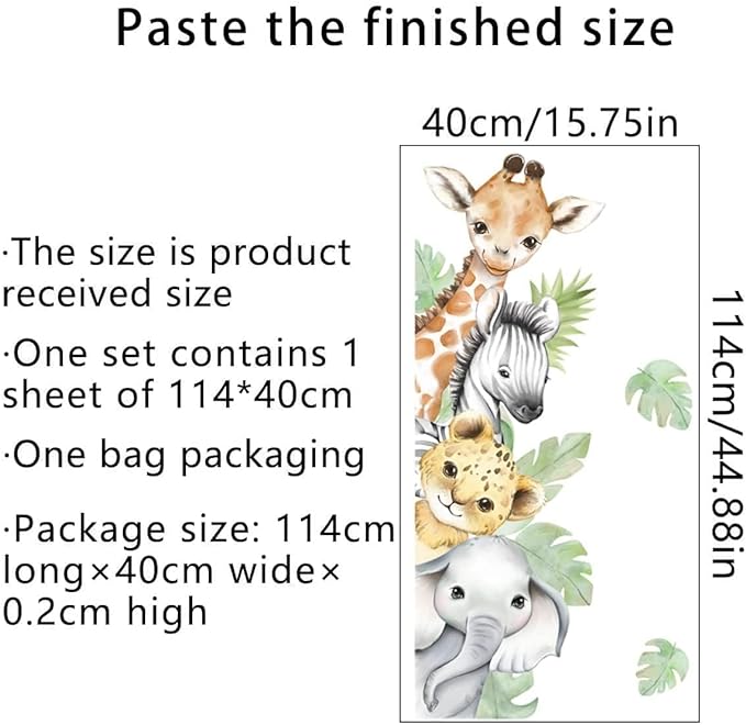 44.88 x 11.75 Inch Watercolor Jungle Animal Wall Decals - Forest Safari Elephant Lion Monkey Stickers for Baby Nursery, Playroom, Bedroom, Classroom, Kindergarten Decor-CubbioJoy