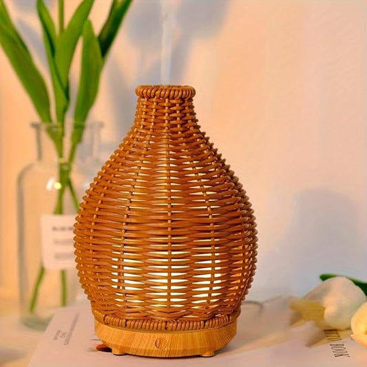 Aromatherapy Essential Oil Diffuser Rattan Woven Aroma Diffuser with Warm Light 80ML Cool Mist Humidifier Waterless Auto Shut-off for Home,Baby Bedroom,Office-CubbioJoy