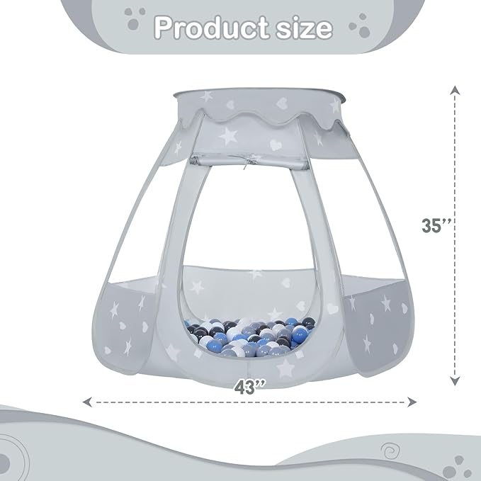 Baby Ball Pit for Toddler with 50 Balls, Kids Pop Up Play Tent for Girls, Princess Toys Gifts for Children Indoor & Outdoor Playhouse (Gray: Gray/White/Babyblue, 109x90cm/50 Balls)-CubbioJoy