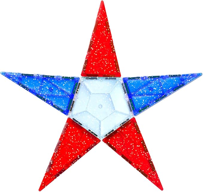 CreateOn Crayola Red, White & Blue Magnetic Tiles 14pc, Building Set for Kids, Magnetic Toy, Travel Toys, Classroom Sensory Toy Blocks, STEM & Montessori Tools for Boys & Girls Ages 3+, 14-Piece Set-CubbioJoy