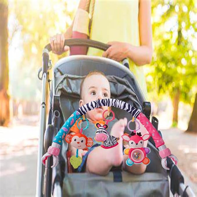 Baby Stroller Arch Toys, Crib Mobile for Infants Adjustable Bassinet Mobile with Universal Clamps, Activity Toy Bar for Bouncer Newborn Car Seat Stroller Sense Toy for Baby 0-12 Months-CubbioJoy