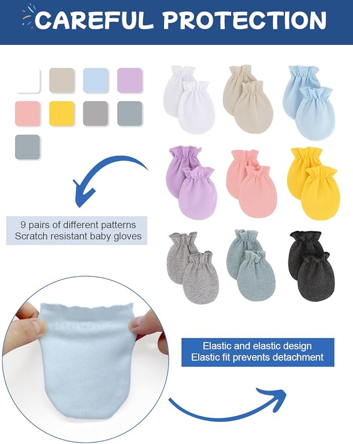Cute Baby Mittens Newborn, No Scratch Baby Boy Mittens, Baby Girl Hat Gloves for Toddlers, Infant, Newborn-CubbioJoy