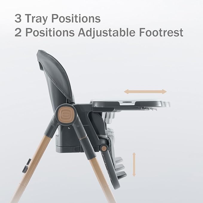 6 in 1 Convertible High Chairs for Babies and Toddlers,Portable High Chair with Dishwasher Tray and 4 Wheel,Booster Seat for Dining Table,Foldable Toddle and Baby Feeding Highchair (Gold-Grey)-CubbioJoy