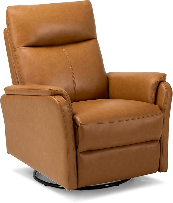 COLAMY Leather Swivel Recliner Chair with Footrest, High Back with Double-Layer Cushion, Glider Recliner for Nursery & Living Room, Bedroom, Camel-CubbioJoy