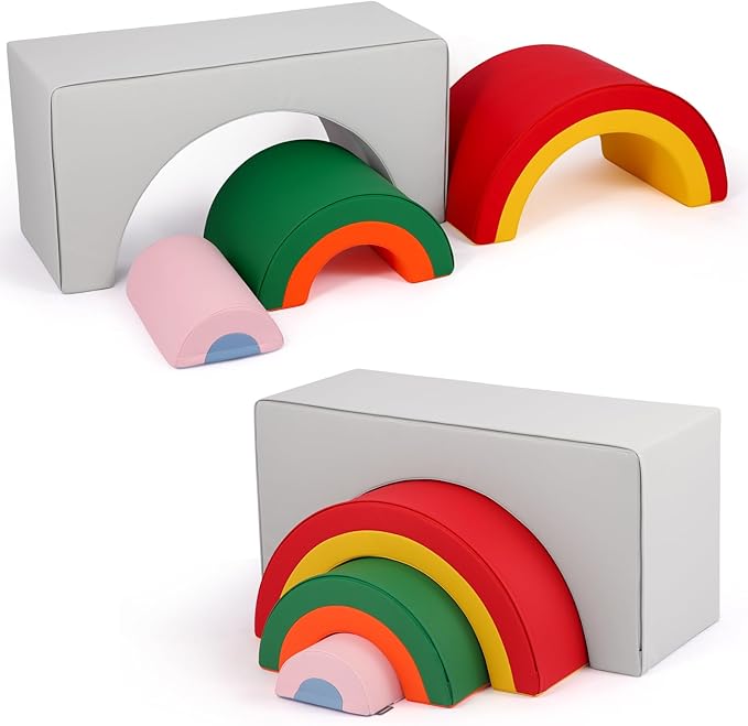 Asweets 4 in 1 Rainbow Foam Climbing Blocks for Toddlers, Indoor Soft Climb and Crawl Play Climbing Toys for Creativity & Imagination, Recognize Color-CubbioJoy
