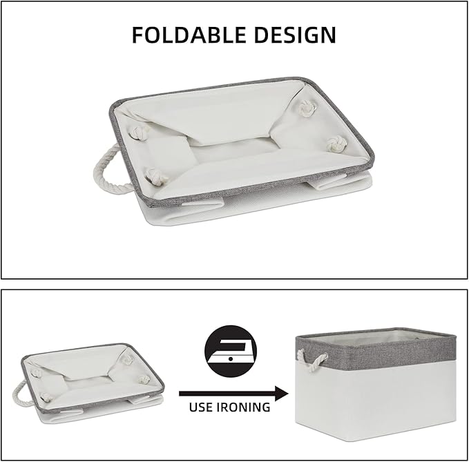 Bidtakay White Baskets with Cotton Rope Handles Decorative Storage Bins [3-pack] Fabric Bins for Organization Linen Closet Shelf Storage Baskets for Clothes Toys Towels 15 X 11 X 9.5 Inches-CubbioJoy