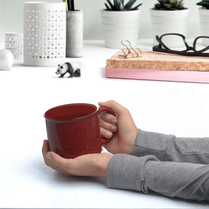 DISCOUNT PROMOS Ceramic Campfire Coffee Mugs 13 oz. Set of 10, Bulk Pack - Perfect for Tea, Espresso, Cappuccino, Hot Cocoa - Maroon-CubbioJoy