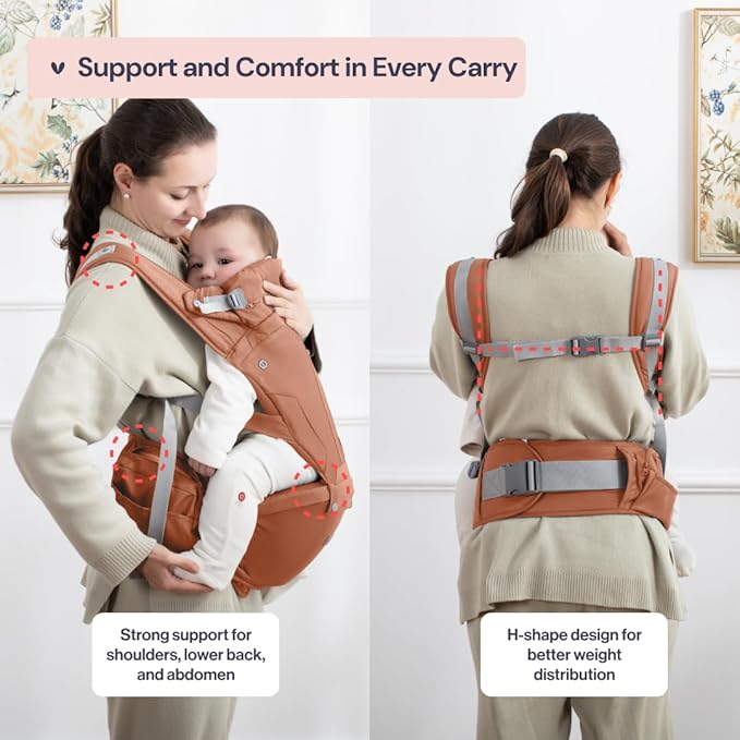 BabbleRoo Grow Carrier – Safety-Certified 6-in-1 Baby Carrier with Hip Seat, Ergonomic & Adjustable Toddler Carrier 7-50 lbs with Hip Support, Hood for Sun Protection, Newborn to Toddler,Kangaroo Rose-CubbioJoy