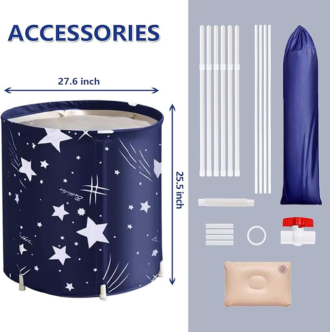 BESTHLS Foldable Bathtub Portable Soaking Bath Tub,Eco-Friendly Bathing Tub for Shower Stall (Blue Sky -1)-CubbioJoy