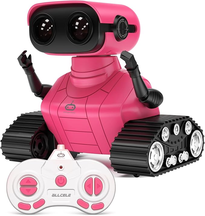 ALLCELE Robot Toys, Rechargeable RC Robots for Kids Boys, Remote Control Toy with Music and LED Eyes, Gift for Children Age 3 Years and Up - Rose Red-CubbioJoy