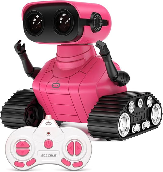ALLCELE Robot Toys, Rechargeable RC Robots for Kids Boys, Remote Control Toy with Music and LED Eyes, Gift for Children Age 3 Years and Up - Rose Red-CubbioJoy