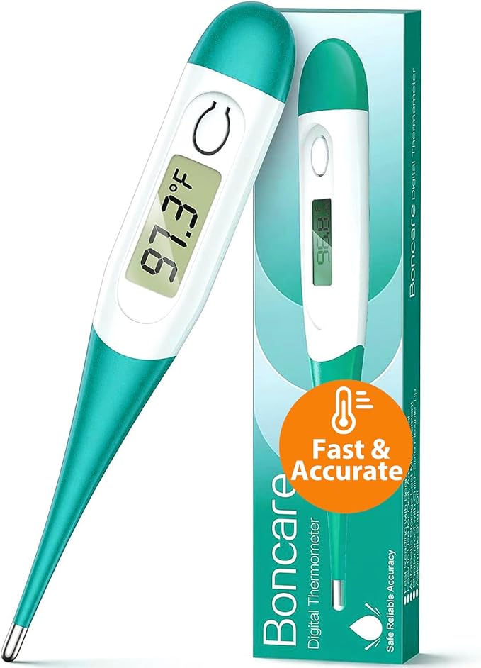 Boncare 10 Seconds Digital Thermometer for Adults and Kids - Accurate & Safe Rectal Thermometer for Baby with Fever Alarm, Oral Thermometer (Clear Blue)-CubbioJoy