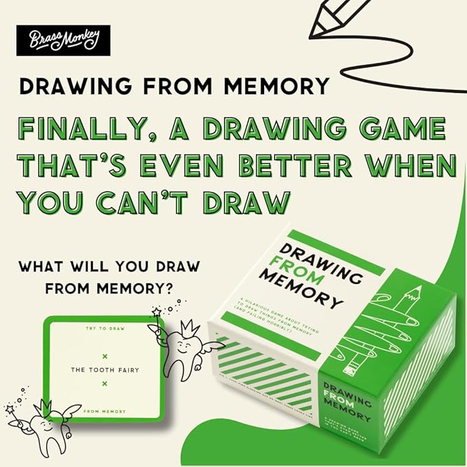 Brass Monkey Drawing from Memory - Social Party Game with 300+ Game Card Prompts for Drawing from Memory-CubbioJoy