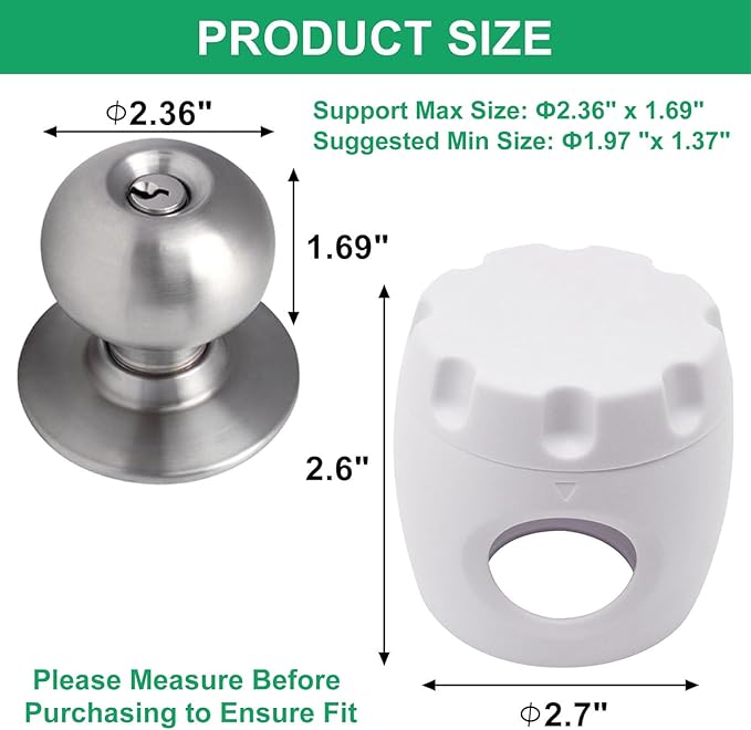 4 Pack Door Knob Safety Cover for Kids, Door Knob Cover, Screw Thread Design, Doors Knobs Child Proof Locks, Reusable and Reliable, for Toddler Baby Safety Doors Handle Covers (White)-CubbioJoy