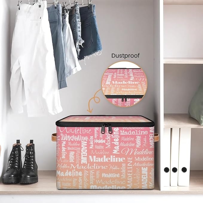 Custom Storage Basket with Name, Personalized Storage Bins with Zipper Lid, Foldable Fabric Storage Box Large capacity with Handle Pink Apricot-CubbioJoy