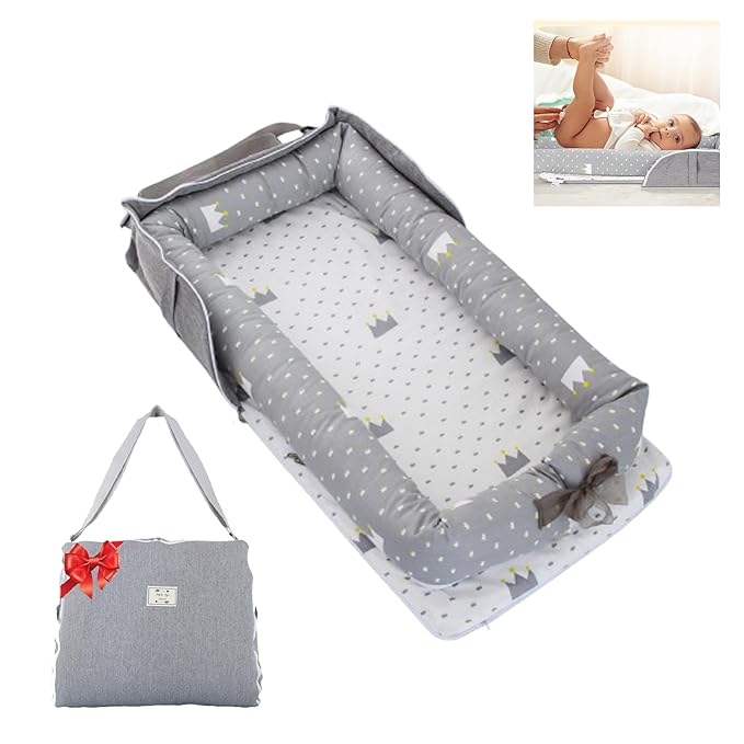 Baby Lounger for Newborn Portable Bag,Baby Lounger Play Mat for Awake-Time,Newborn Babies Essentials Gifts 0-24 Months Home Travel(Crown Grey)-CubbioJoy