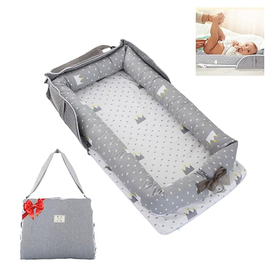 Baby Lounger for Newborn Portable Bag,Baby Lounger Play Mat for Awake-Time,Newborn Babies Essentials Gifts 0-24 Months Home Travel(Crown Grey)-CubbioJoy