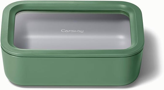 Caraway Glass Food Storage - 6.6 Cup Glass Container - Ceramic Coated Food Container - Non Toxic, Non Stick Lunch Box Container with Glass Lids - Dishwasher, Oven, & Microwave Safe - Sage-CubbioJoy