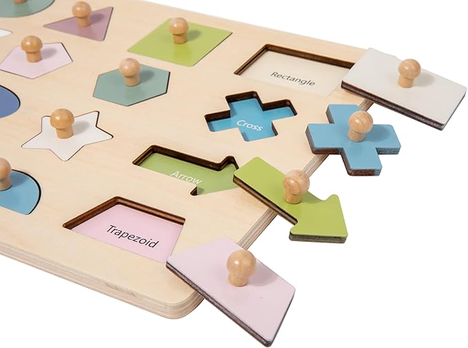 Adena Montessori Wooden Shape Peg 16 Piece Puzzle for Toddlers 2-4,Montessori Colorful Shapes Sorter Board,Geometric Color Matching Toys for Girls Boys 18-24 Months,Baby & Toddler Eearly Learning Gift-CubbioJoy