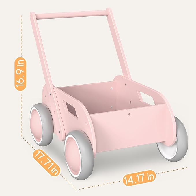 2025 HOMEKOL Wooden Baby Walker,Baby Push Walker, Adjustable Speed Baby Walker for Boys and Girls, Baby Activity Center, Gift for Birthday, Christmas and New Year Nature Pink-CubbioJoy