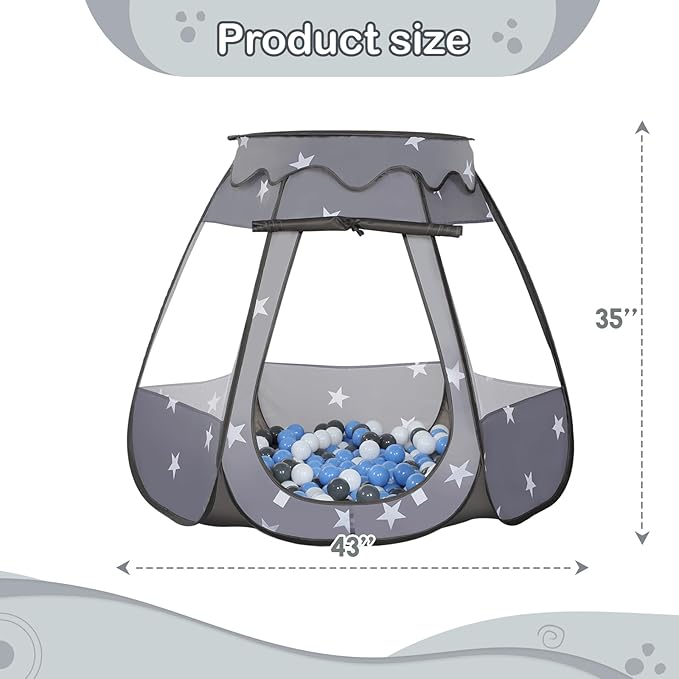 Baby Ball Pit for Toddler with 50 Balls, Kids Pop Up Play Tent for Girls, Princess Toys Gifts for Children Indoor & Outdoor Playhouse (Black: Gray/White/Babyblue, 109x90cm/50 Balls)-CubbioJoy