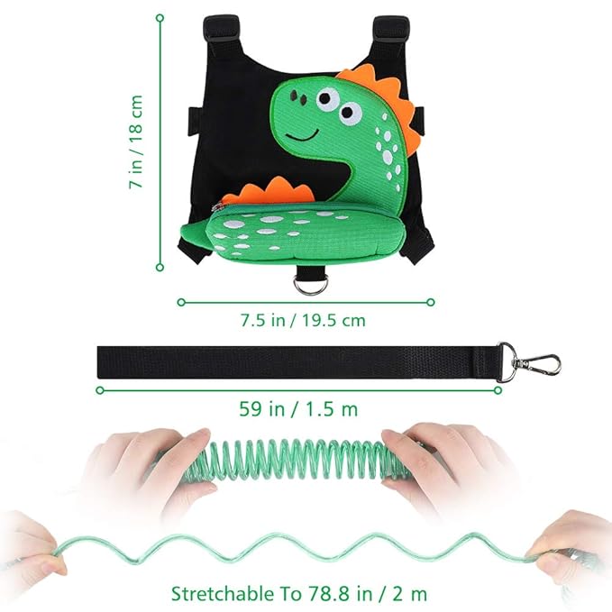 3 in 1 Toddler Harness Leash + Baby Anti Lost Wrist Link, Accmor Cute Dinosaur Child Safety Harness Tether, Kids Walking Wristband Assistant Strap Belt for Parent Boys Outdoor Activity (Black)-CubbioJoy