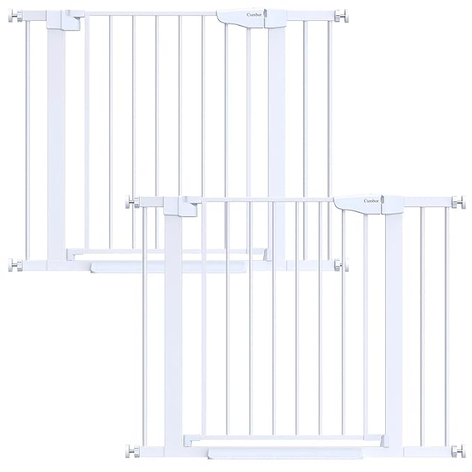 Cumbor 2 Pack 29.7-40.6" Baby Gate for Stairs, Mom's Choice Awards Winner-Dog Gate for Doorways, Pressure Mounted Self Closing Pet Gates for Dogs Indoor, Safety Child Gate with Easy Walk Thru Door-CubbioJoy