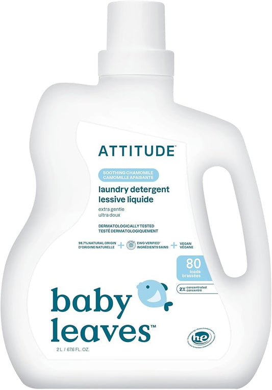ATTITUDE Baby Laundry Detergent Liquid, EWG Verified, Safe for Baby Clothes, Infant and Newborn, Naturally Derived, HE Compatible, Soothing Chamomile, 80 Loads, 67.6 Fl Oz (AMAZON EXCLUSIVE)-CubbioJoy