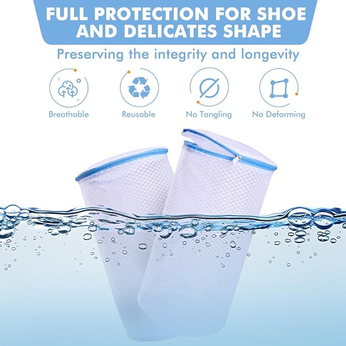 2 Pack Shoes Wash Bags,Shoe Washing Machine Bag,shoe laundry bag for washing machine，Honeycomb Mesh Laundry Bags with Zipper for Sneakers,Running Shoes,Sock,Bras,Delicates and Toys（14 in x 7.8 in）-CubbioJoy