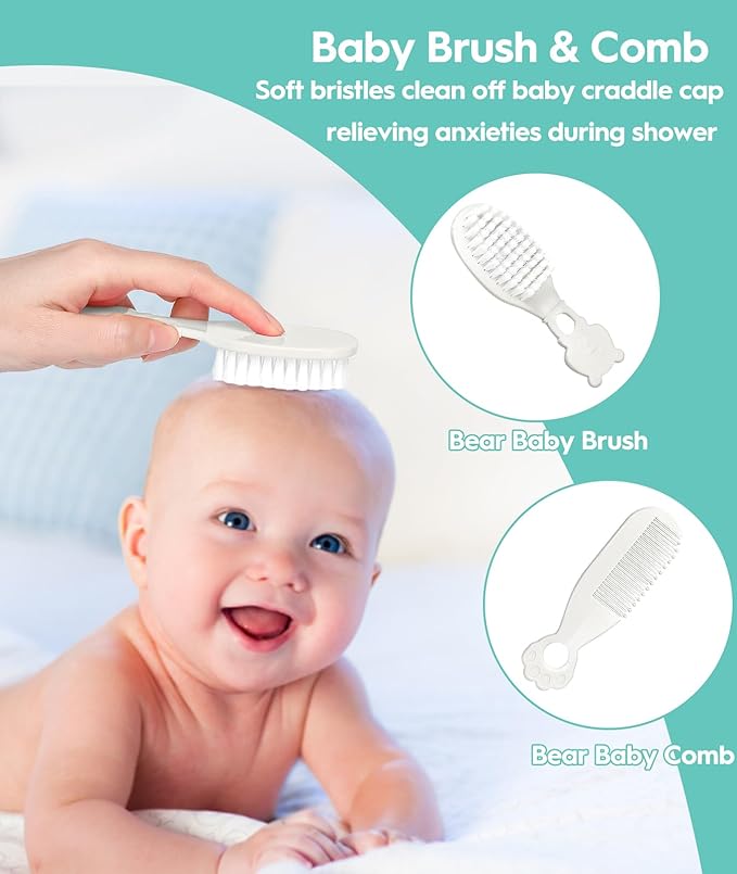 Baby Healthcare and Grooming Kit, Safety Newborn Nursery Baby Care Kit, with Hair Brush Comb, Nail Clipper, Thermometer, Pacifier Clip, Baby Registry Search, Baby Girl Boy Newborn Essentials-CubbioJoy