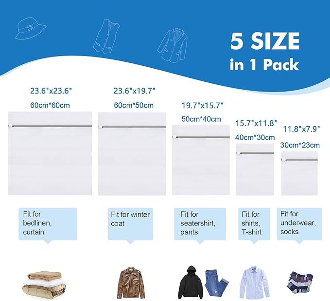 5Pcs Laundry Bags Mesh Wash Bags, Delicate Laundry Bags for Clothes, Hosiery, Underwear, Bed linen - 5 Size-CubbioJoy