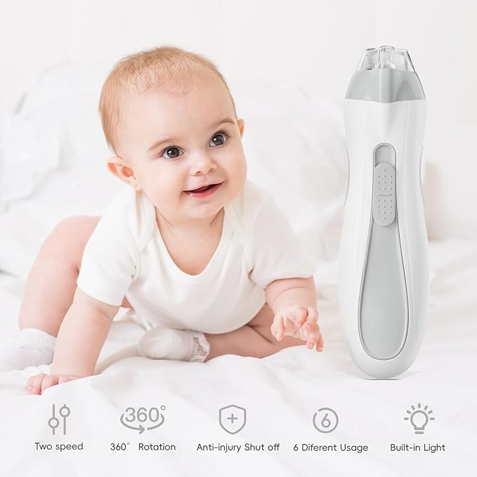 Baby Nail Trimmer Electric, 15 in 1 Baby Nail Clippers for Gentle Nail Care, Rechargeable Baby Nail File Electric with Light &15 Grinding Pads for Infant Toddler, Grey-CubbioJoy