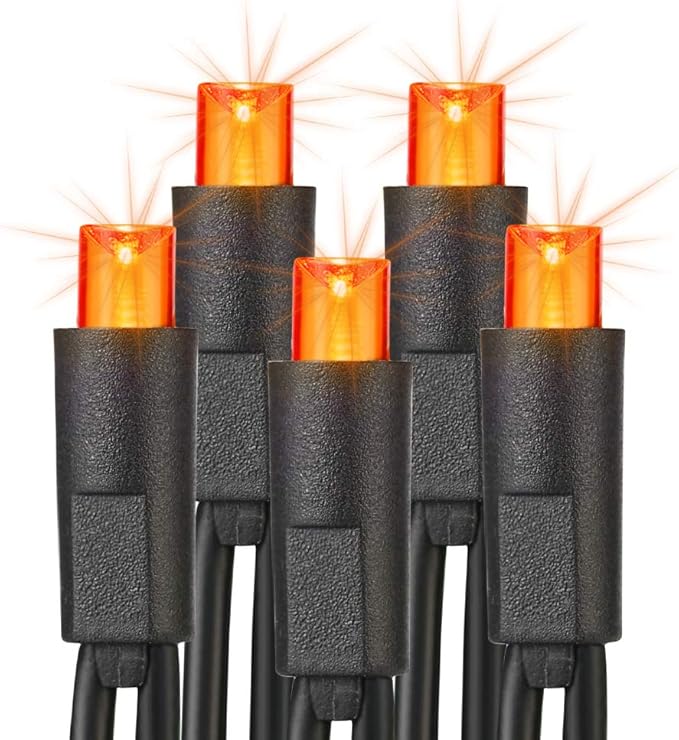 Brizled Orange Halloween Lights, 33ft 100 LED 5mm Wide Angle Orange Halloween String Lights, 120V UL Certified Connectable Mini Amber Light String for Tree Party Home Indoor Outdoor Decor, Black Wire-CubbioJoy