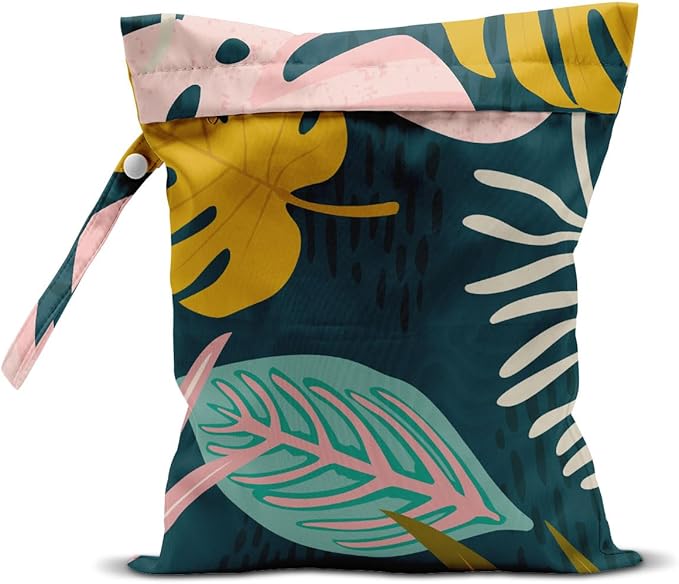Wet Bag, Wet Dry Bag, Wet Bag for Swimsuit, Travel, Beach, Pool, Diapers, Dirty Yoga Gym Clothes, Makeup Bag, Waterproof Tropical Palm Leaves Decor Jungle Palm Leaf Favors-CubbioJoy
