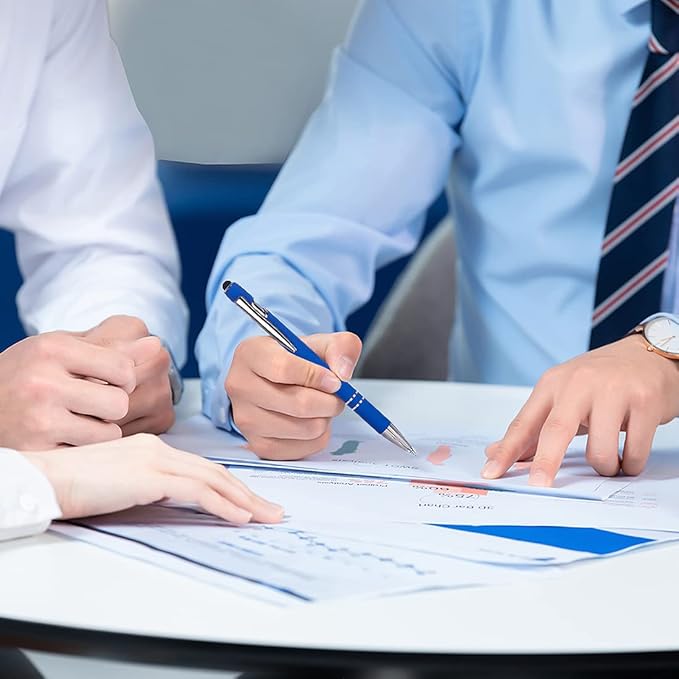 Ballpoint Pen with Stylus Tip, Soft Touch Click Metal Pen, 1.0mm Medium Point, Black Ink, 12 Count(Blue)-CubbioJoy