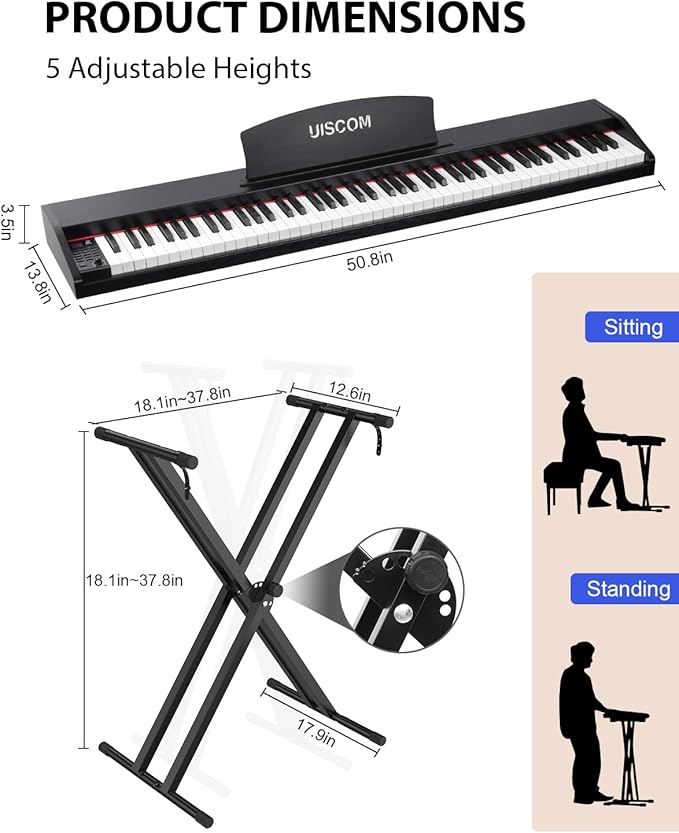 88 Key Digital Piano Keyboard for Beginners - Full Size Semi Weighted Wooden Electric Piano Set with Stand, Triple Pedal, Headphone,Carry Bag - Supports USB-MIDI Connecting (Wood Grain Black)-CubbioJoy