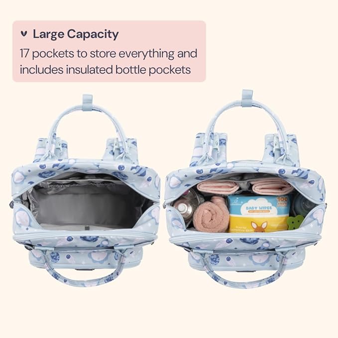 BabbleRoo Diaper Bag Backpack - Baby Essentials Travel Tote - Multi Function Water Resistant Diaper Bag, Travel Essentials Baby Bag with Changing Pad, Stroller Straps & Pacifier Case - Unisex, Cosmic-CubbioJoy