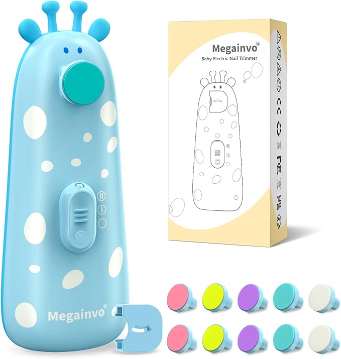 Baby Nail Trimmer Electric Baby Nail File Safe Baby Nail Clippers with Light 10 Grinding Heads Queit Baby Nail Polish Grooming Kit for Newborn Infant Toddler Toes Fingernails Care - Blue-CubbioJoy
