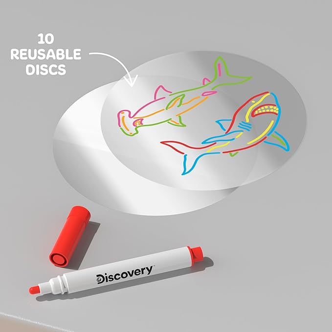 Discovery™ Doodle Projector Light Art Station – Includes 6 Dry-Erase Markers, 10 Reusable Drawing Discs, Project Drawings on Walls & Ceilings| Arts & Crafts Kit for Kids| Tracing Pad Coloring Toy Gift-CubbioJoy