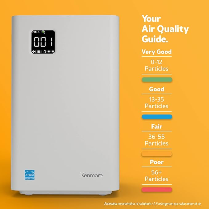 Kenmore PM2010 Air Purifiers with H13 True HEPA Filter, Covers Up to 1200 Sq.Foot, 24db SilentClean 3-Stage HEPA Filtration System, 5 Speeds for Home Large Room, Kitchens & Bedroom, PM2010-CubbioJoy