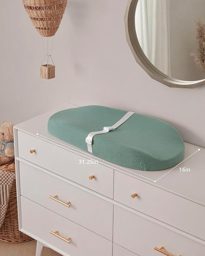 Blissful Diary Muslin Baby Changing Pad with Waterproof Lining Foam, Diaper Changing Table Pad with Cover for Dressers (Roman Green, Avocado)-CubbioJoy