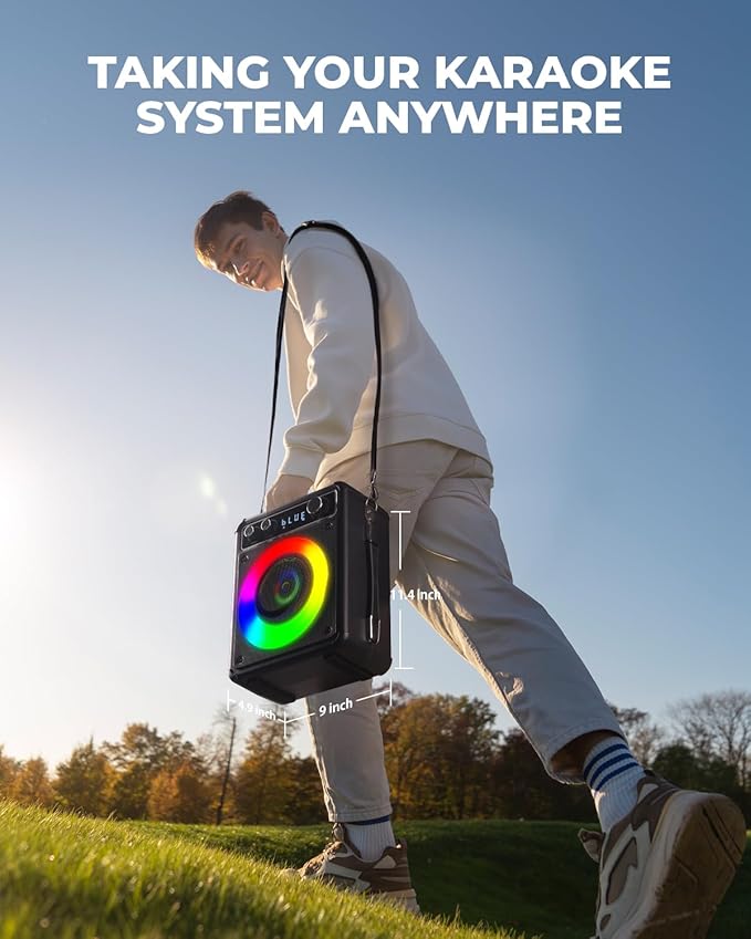 Karaoke Machine, Portable Bluetooth Karaoke Speaker with 2 Wireless Microphones, PA System for Adults Kids with LED Lights, Supports FM/AUX/USB/TF for Home Party-CubbioJoy