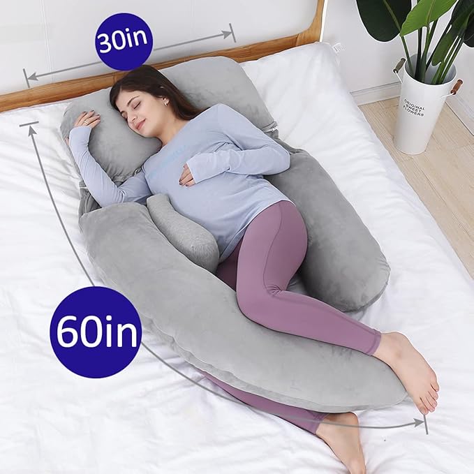 AS AWESLINGDetachable Maternity Pillow for Pregnant Women | 60in Pregnancy Pillows for Sleeping | Extra Large Full Body Pillow for Pregnancy with Crystal Velvet Cover(Dark Gray)-CubbioJoy