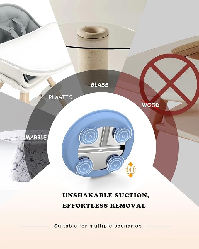 8" Stainless Steel Toddler Plates with Suction, Divided Plates with Removable Silicone Sleeves for Baby, Non Toxic & BPA Free |Unbreakable |Dishwasher Safe Dinnerware Set of 2, Blue & Gray-CubbioJoy