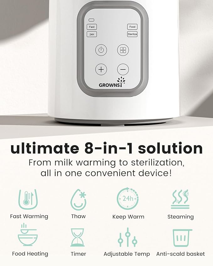 Bottle Warmer, GROWNSY 8-in-1 Fast Baby Milk Warmer with Timer for Breastmilk or Formula, Accurate Temperature Control, with Defrost, Sterili-zing, Keep, Heat Baby Food Jars Function-CubbioJoy