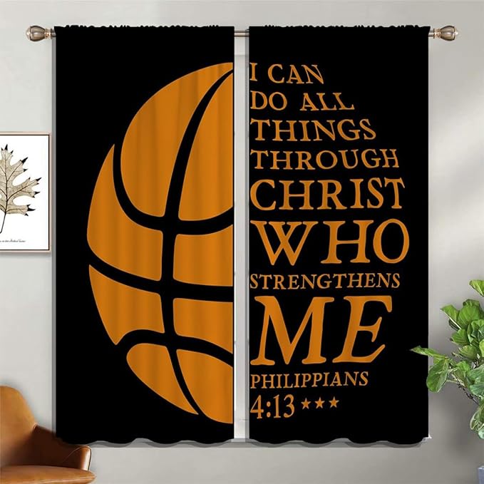Basketball Blackout Curtains for Boy Girl Room Darkening Decor,Sport Theme and Motto Dark Background Bedroom Living Room Home Rod Pocket Thermal Insulated Window Curtain/Drapes Panel,84x63 Inch…-CubbioJoy